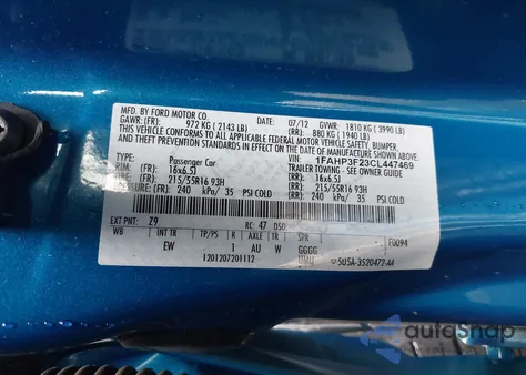 2012 Ford Focus Se z USA, uszkodzony, nr VIN 1FAHP3F23CL447469